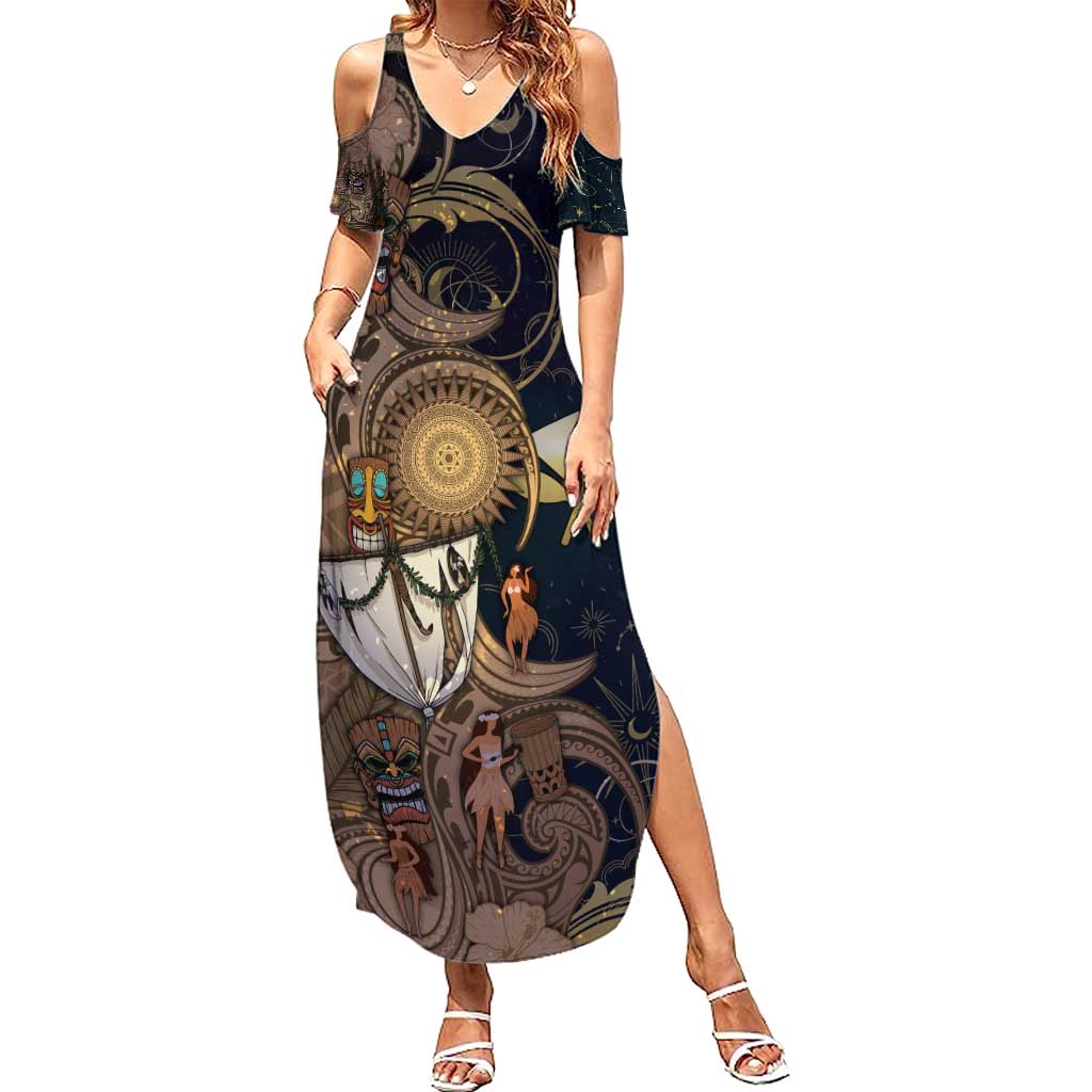 Hawaii Makahiki Family Matching Summer Maxi Dress and Hawaiian Shirt Polynesian Sky And Earth - Polynesian Pride