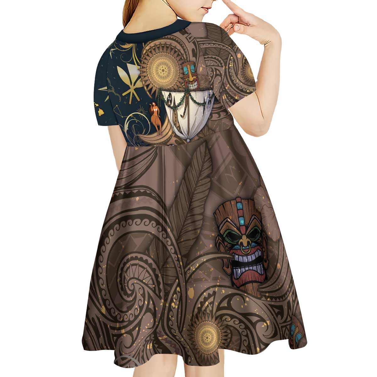 Hawaii Makahiki Kid Short Sleeve Dress Polynesian Sky And Earth - Polynesian Pride