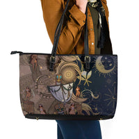 Hawaii Makahiki Leather Tote Bag Polynesian Sky And Earth - Polynesian Pride
