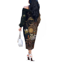 Hawaii Makahiki Off The Shoulder Long Sleeve Dress Polynesian Sky And Earth - Polynesian Pride