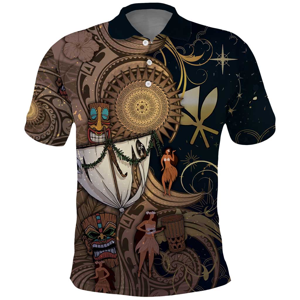 Hawaii Makahiki Polo Shirt Polynesian Sky And Earth DT05 Gold - Polynesian Pride