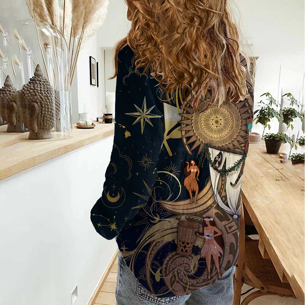 Hawaii Makahiki Women Casual Shirt Polynesian Sky And Earth - Polynesian Pride