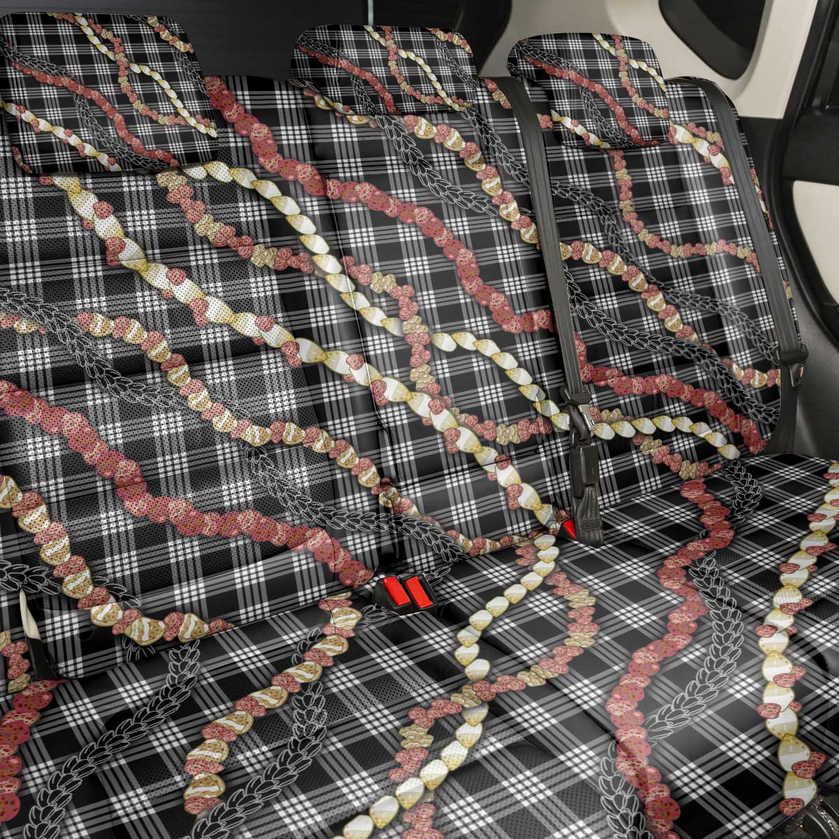 Hawaii Palaka Niihau Shell Lei Back Car Seat Cover Tropical Island Plaid Patterns