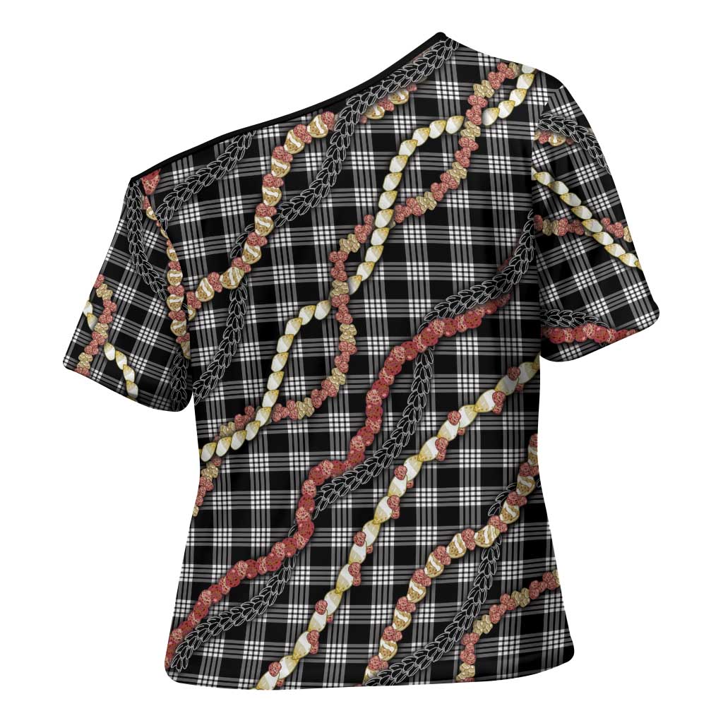 Hawaii Palaka Niihau Shell Lei Cross Shoulder Shirt Tropical Island Plaid Patterns