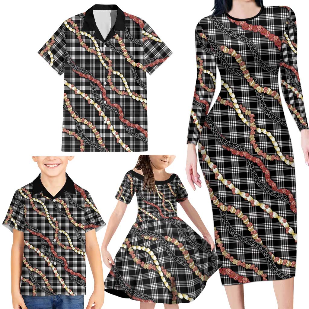 Hawaii Palaka Niihau Shell Lei Family Matching Long Sleeve Bodycon Dress and Hawaiian Shirt Tropical Island Plaid Patterns DT05 - Polynesian Pride