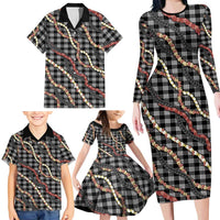 Hawaii Palaka Niihau Shell Lei Family Matching Long Sleeve Bodycon Dress and Hawaiian Shirt Tropical Island Plaid Patterns DT05 - Polynesian Pride