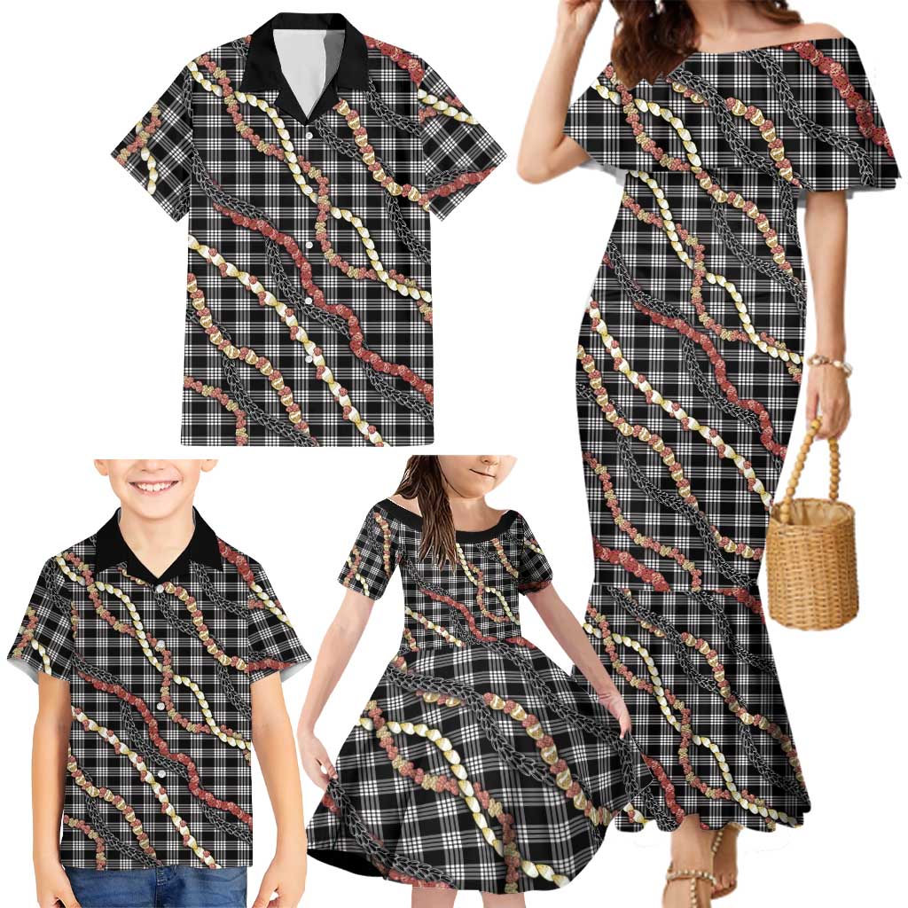 Hawaii Palaka Niihau Shell Lei Family Matching Mermaid Dress and Hawaiian Shirt Tropical Island Plaid Patterns DT05 - Polynesian Pride