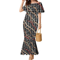 Hawaii Palaka Niihau Shell Lei Family Matching Mermaid Dress and Hawaiian Shirt Tropical Island Plaid Patterns DT05 Mom's Dress Black - Polynesian Pride