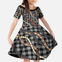 Hawaii Palaka Niihau Shell Lei Family Matching Puletasi and Hawaiian Shirt Tropical Island Plaid Patterns DT05 Daughter's Dress Black - Polynesian Pride