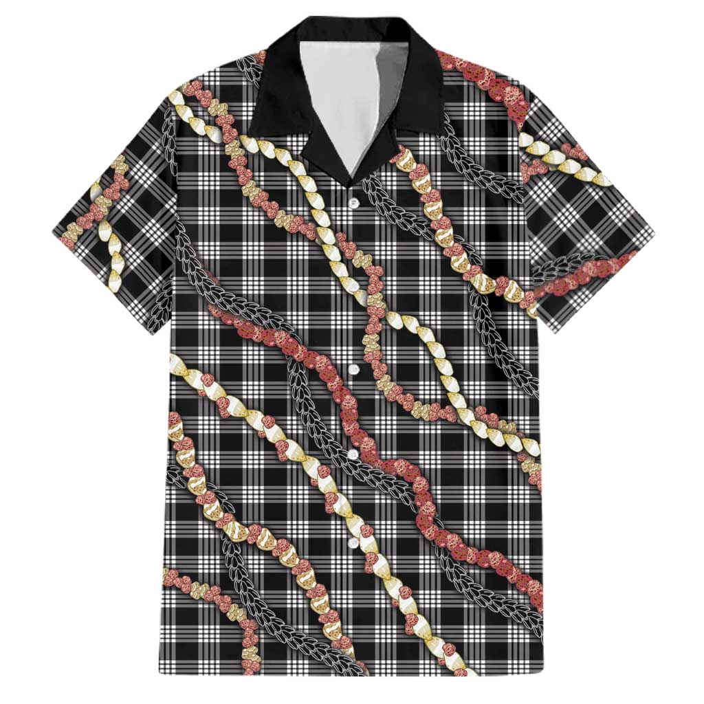 Hawaii Palaka Niihau Shell Lei Family Matching Puletasi and Hawaiian Shirt Tropical Island Plaid Patterns DT05 Dad's Shirt - Short Sleeve Black - Polynesian Pride