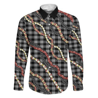 Hawaii Palaka Niihau Shell Lei Family Matching Puletasi and Hawaiian Shirt Tropical Island Plaid Patterns DT05 Dad's Shirt - Long Sleeve Black - Polynesian Pride