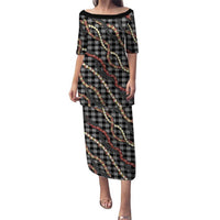 Hawaii Palaka Niihau Shell Lei Family Matching Puletasi and Hawaiian Shirt Tropical Island Plaid Patterns DT05 Mom's Dress Black - Polynesian Pride