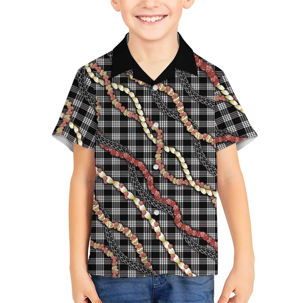 Hawaii Palaka Niihau Shell Lei Family Matching Puletasi and Hawaiian Shirt Tropical Island Plaid Patterns DT05 Son's Shirt Black - Polynesian Pride