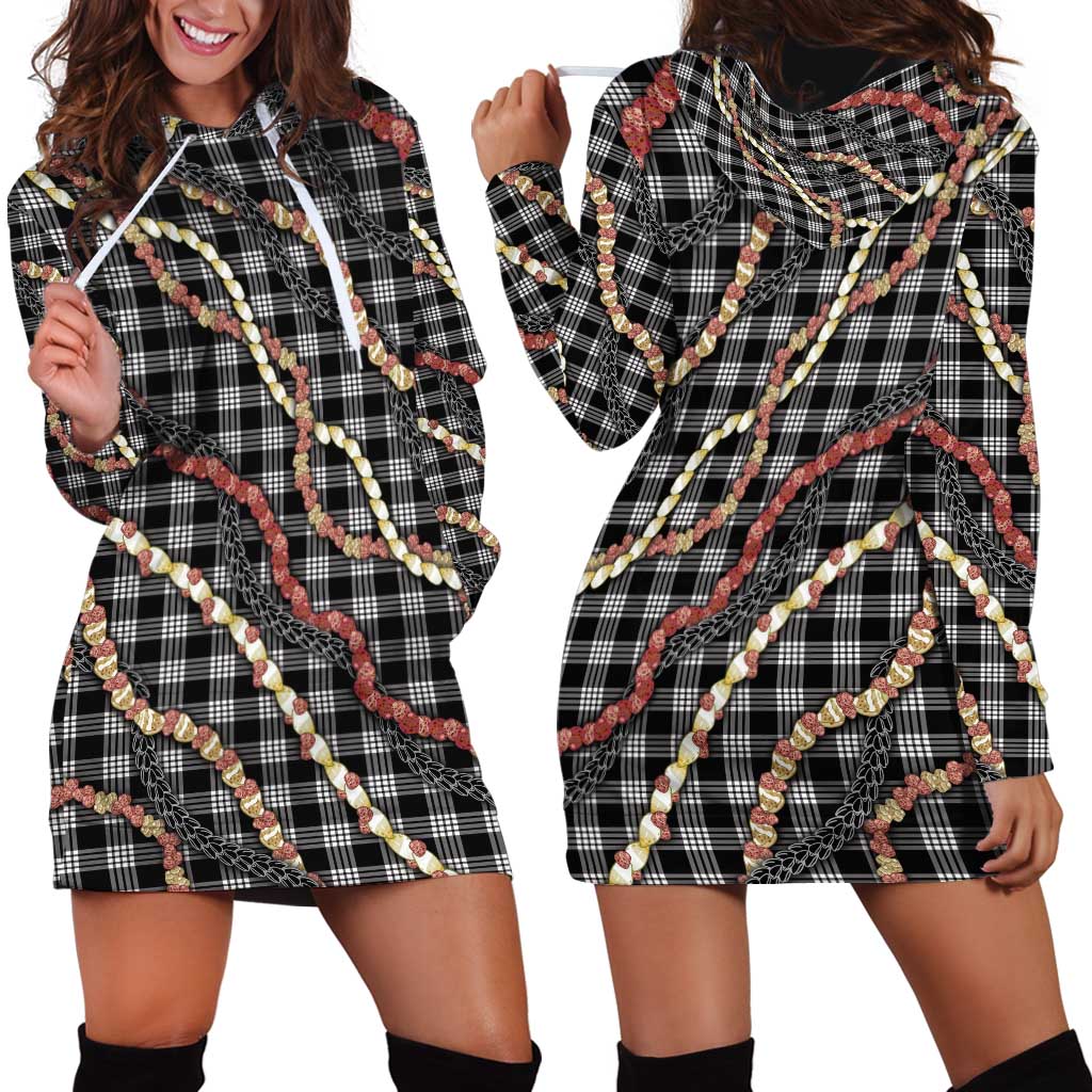 Hawaii Palaka Niihau Shell Lei Hoodie Dress Tropical Island Plaid Patterns