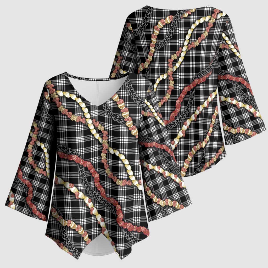 Hawaii Palaka Niihau Shell Lei Kimono Sleeve Blouse Tropical Island Plaid Patterns