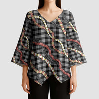 Hawaii Palaka Niihau Shell Lei Kimono Sleeve Blouse Tropical Island Plaid Patterns