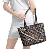 Hawaii Palaka Niihau Shell Lei Leather Tote Bag Tropical Island Plaid Patterns