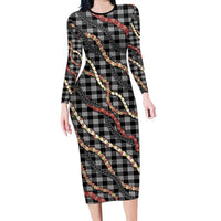 Hawaii Palaka Niihau Shell Lei Long Sleeve Bodycon Dress Tropical Island Plaid Patterns