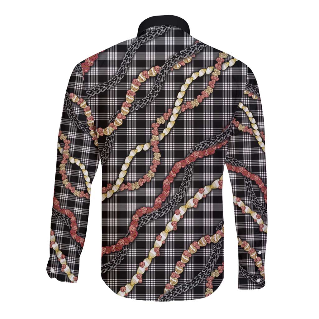 Hawaii Palaka Niihau Shell Lei Long Sleeve Button Shirt Tropical Island Plaid Patterns