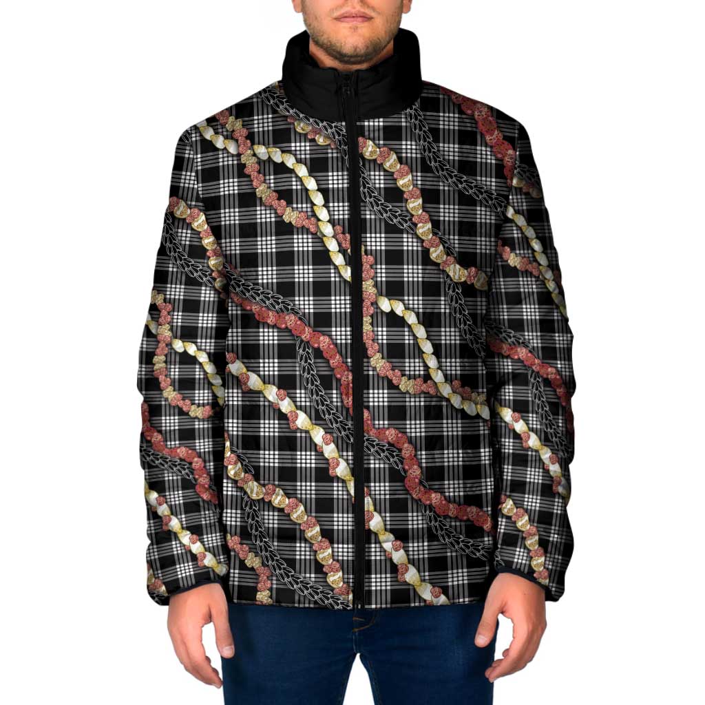 Hawaii Palaka Niihau Shell Lei Padded Jacket Tropical Island Plaid Patterns