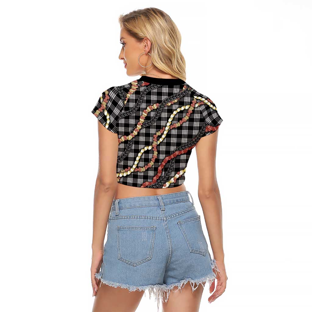 Hawaii Palaka Niihau Shell Lei Raglan Cropped T Shirt Tropical Island Plaid Patterns