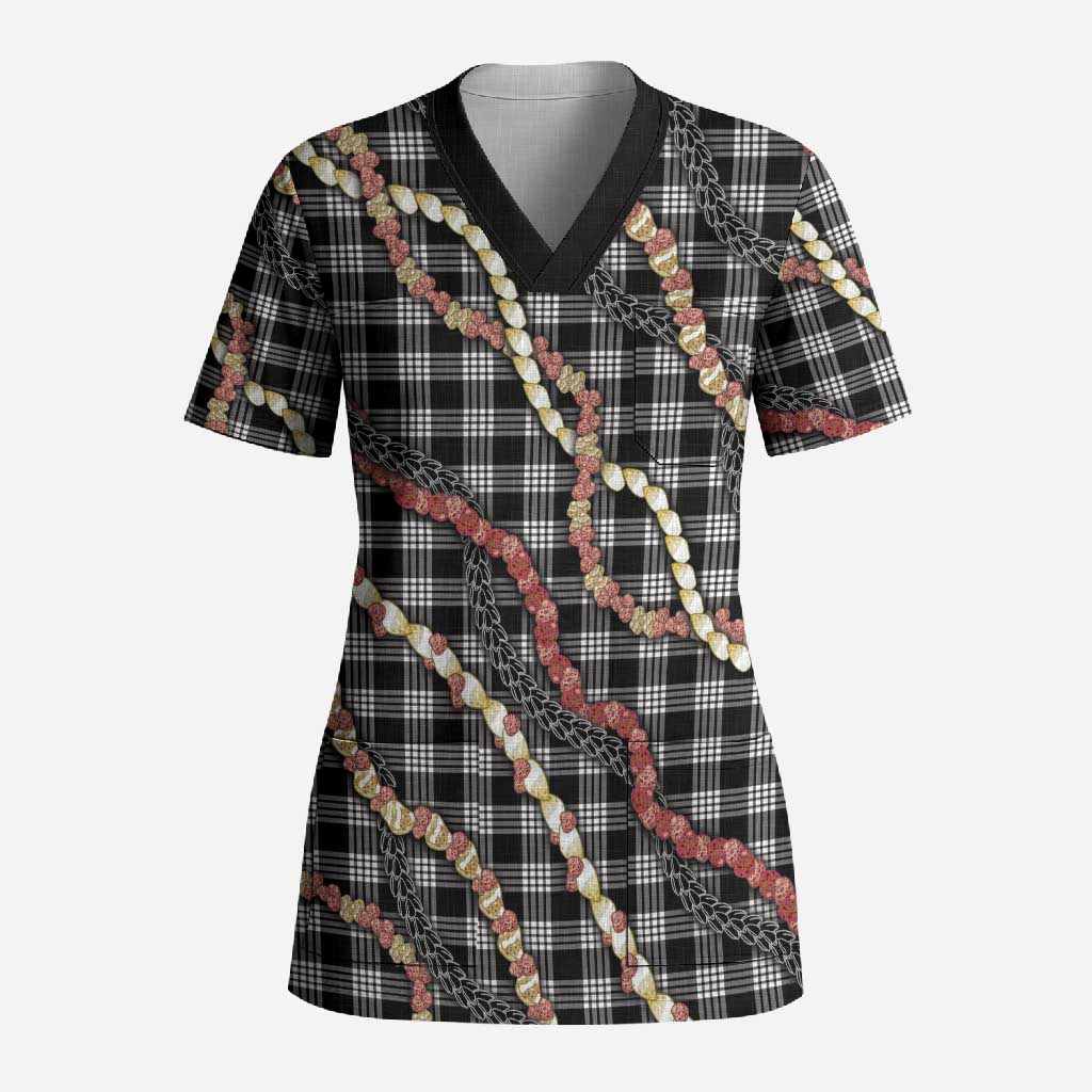 Hawaii Palaka Niihau Shell Lei Scrub Top Tropical Island Plaid Patterns