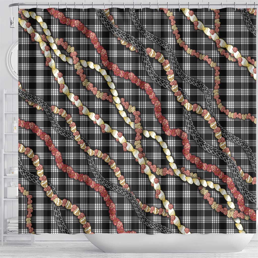 Hawaii Palaka Niihau Shell Lei Shower Curtain Tropical Island Plaid Patterns