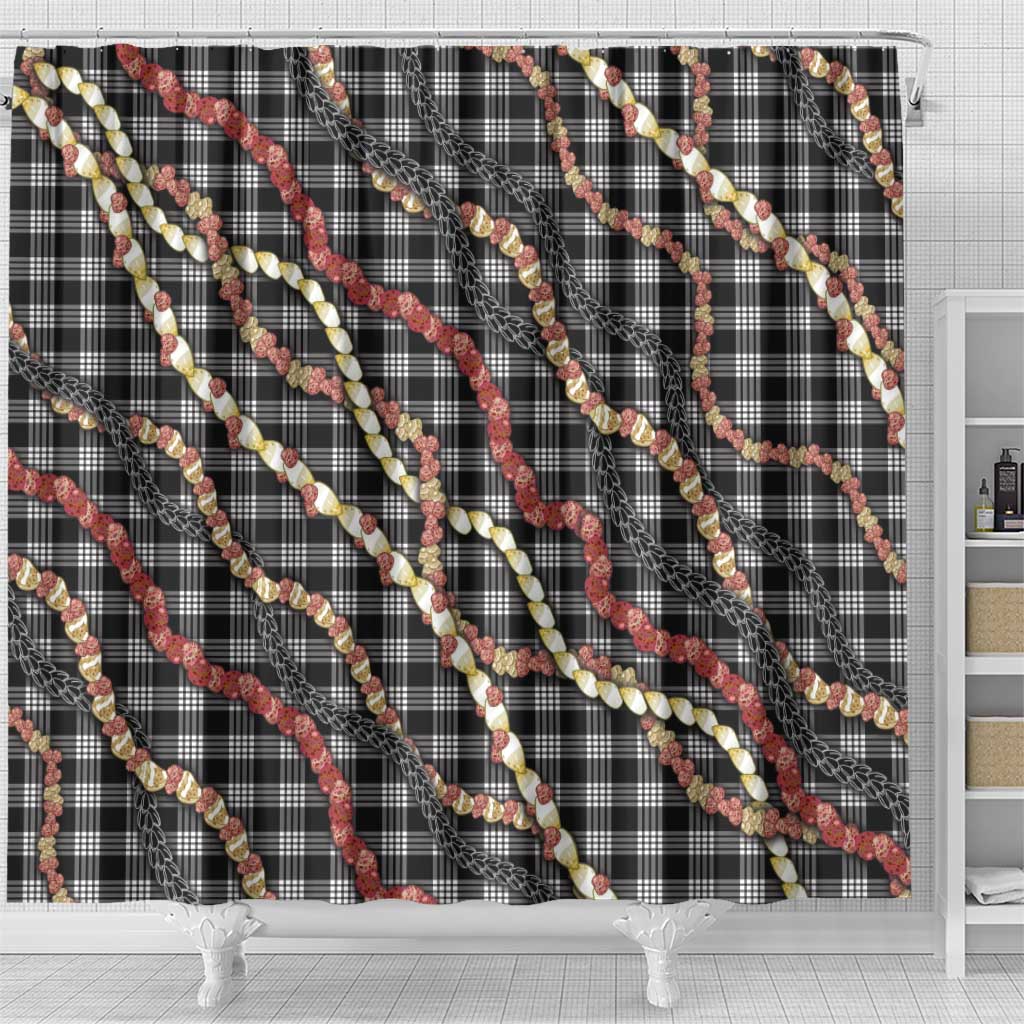 Hawaii Palaka Niihau Shell Lei Shower Curtain Tropical Island Plaid Patterns