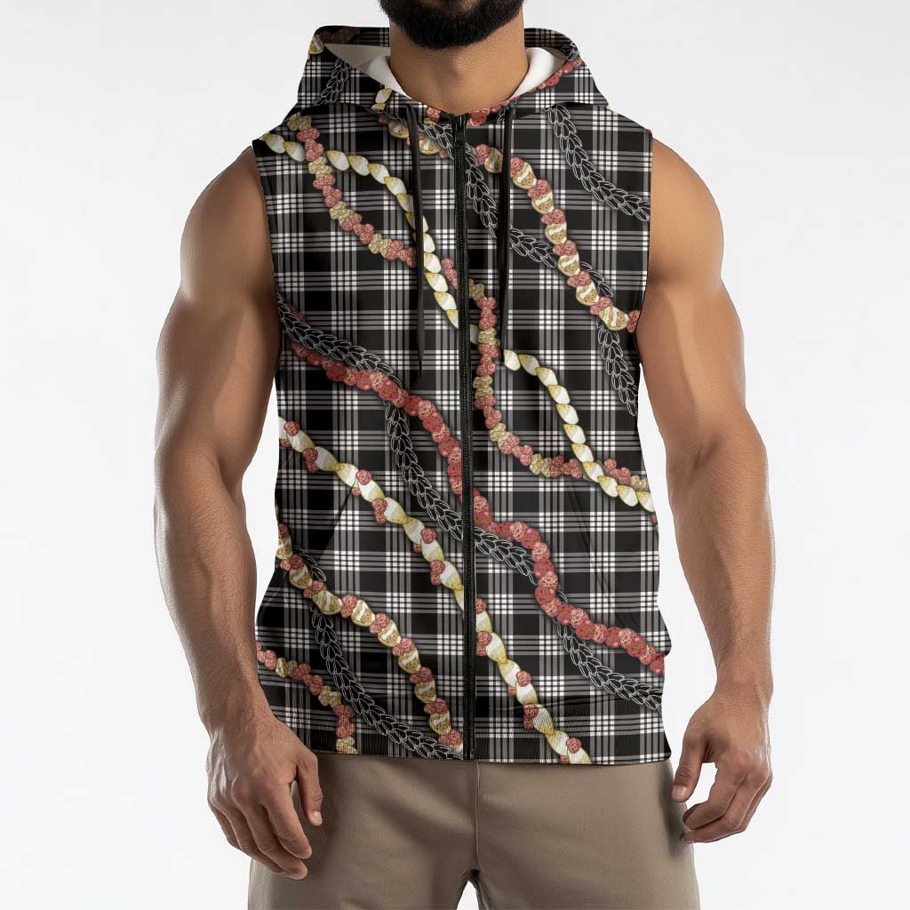Hawaii Palaka Niihau Shell Lei Sleeveless Zip Hoodie Tropical Island Plaid Patterns