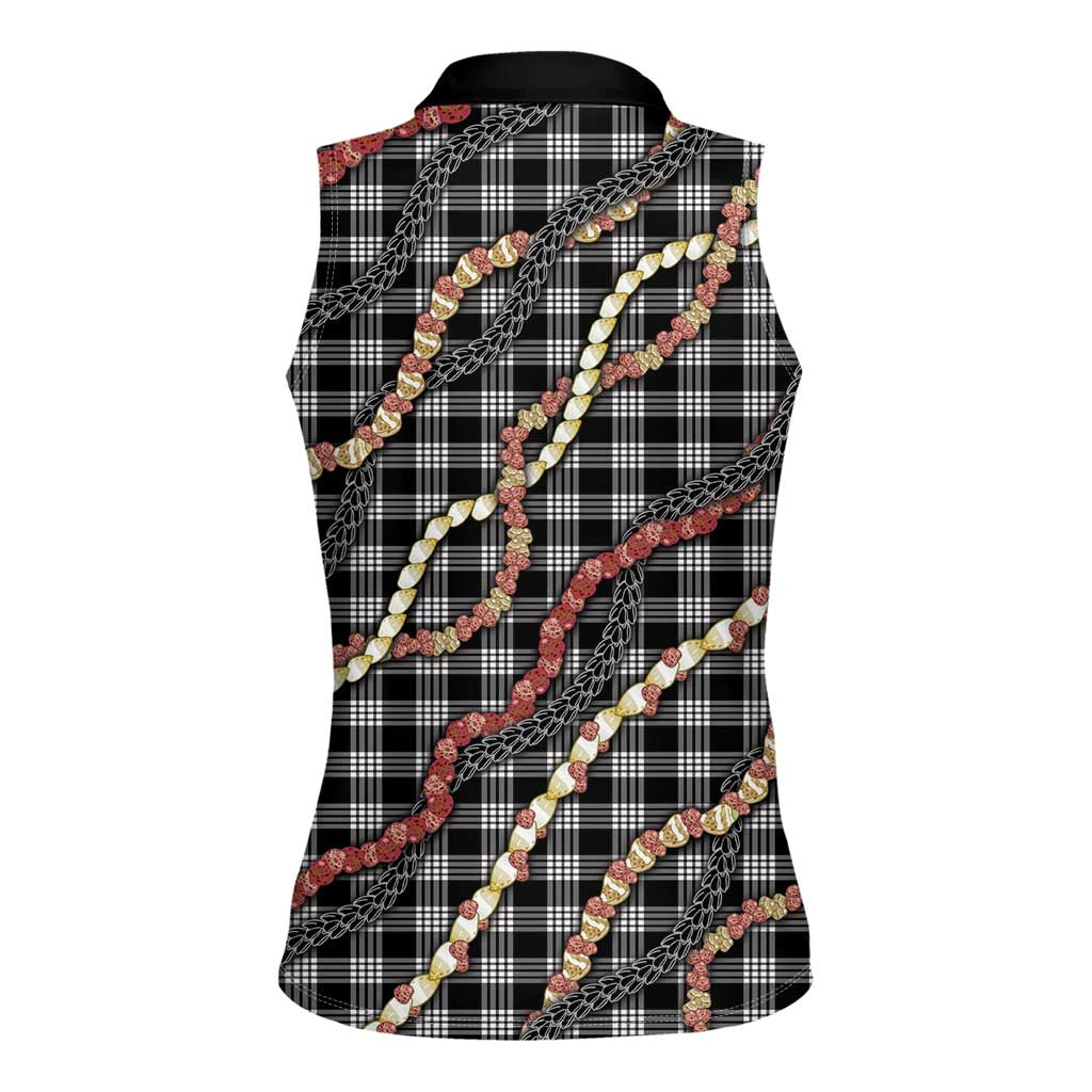 Hawaii Palaka Niihau Shell Lei Women Sleeveless Polo Shirt Tropical Island Plaid Patterns