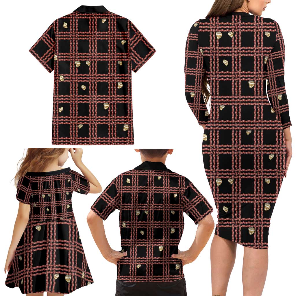 Hawaii Palaka Kahelelani Shell Lei Costume Family Matching Long Sleeve Bodycon Dress and Hawaiian Shirt Plaid Patterns DT05 - Polynesian Pride