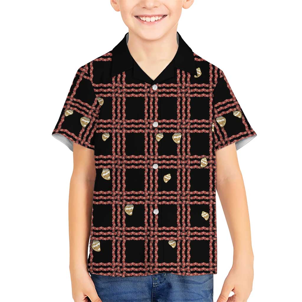 Hawaii Palaka Kahelelani Shell Lei Costume Family Matching Long Sleeve Bodycon Dress and Hawaiian Shirt Plaid Patterns DT05 Son's Shirt Black - Polynesian Pride