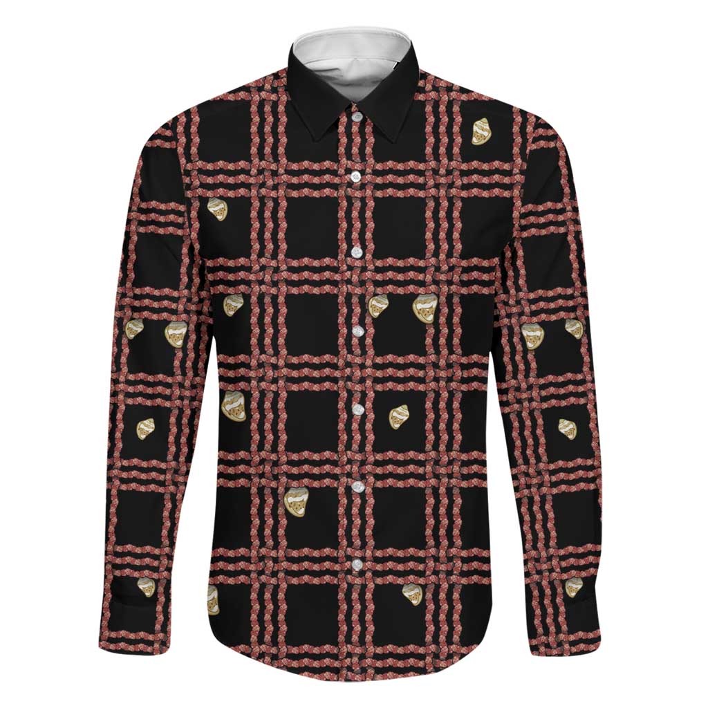 Hawaii Palaka Kahelelani Shell Lei Costume Family Matching Off The Shoulder Long Sleeve Dress and Hawaiian Shirt Plaid Patterns DT05 Dad's Shirt - Long Sleeve Black - Polynesian Pride