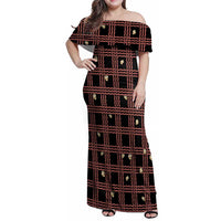 Hawaii Palaka Kahelelani Shell Lei Costume Family Matching Off Shoulder Maxi Dress and Hawaiian Shirt Plaid Patterns