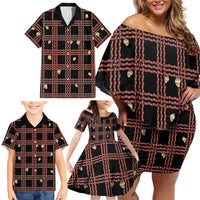 Hawaii Palaka Kahelelani Shell Lei Costume Family Matching Off Shoulder Short Dress and Hawaiian Shirt Plaid Patterns