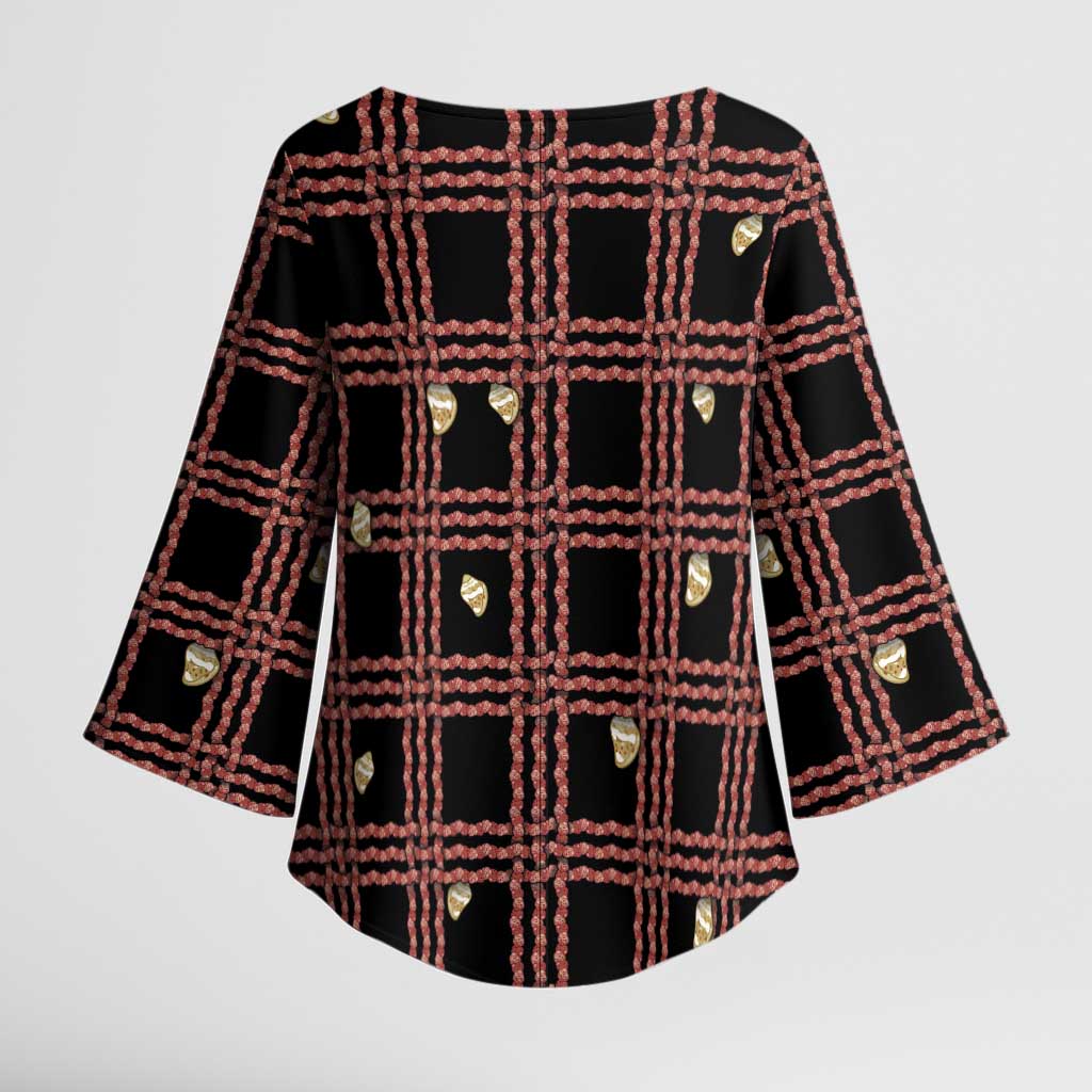 Hawaii Palaka Kahelelani Shell Lei Costume Kimono Sleeve Blouse Plaid Patterns