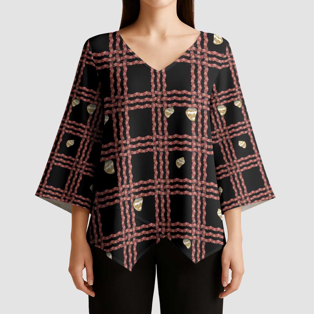 Hawaii Palaka Kahelelani Shell Lei Costume Kimono Sleeve Blouse Plaid Patterns