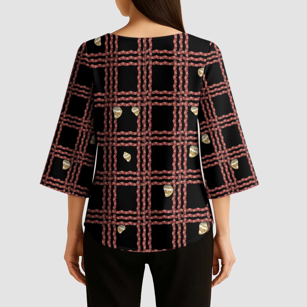 Hawaii Palaka Kahelelani Shell Lei Costume Kimono Sleeve Blouse Plaid Patterns