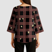 Hawaii Palaka Kahelelani Shell Lei Costume Kimono Sleeve Blouse Plaid Patterns