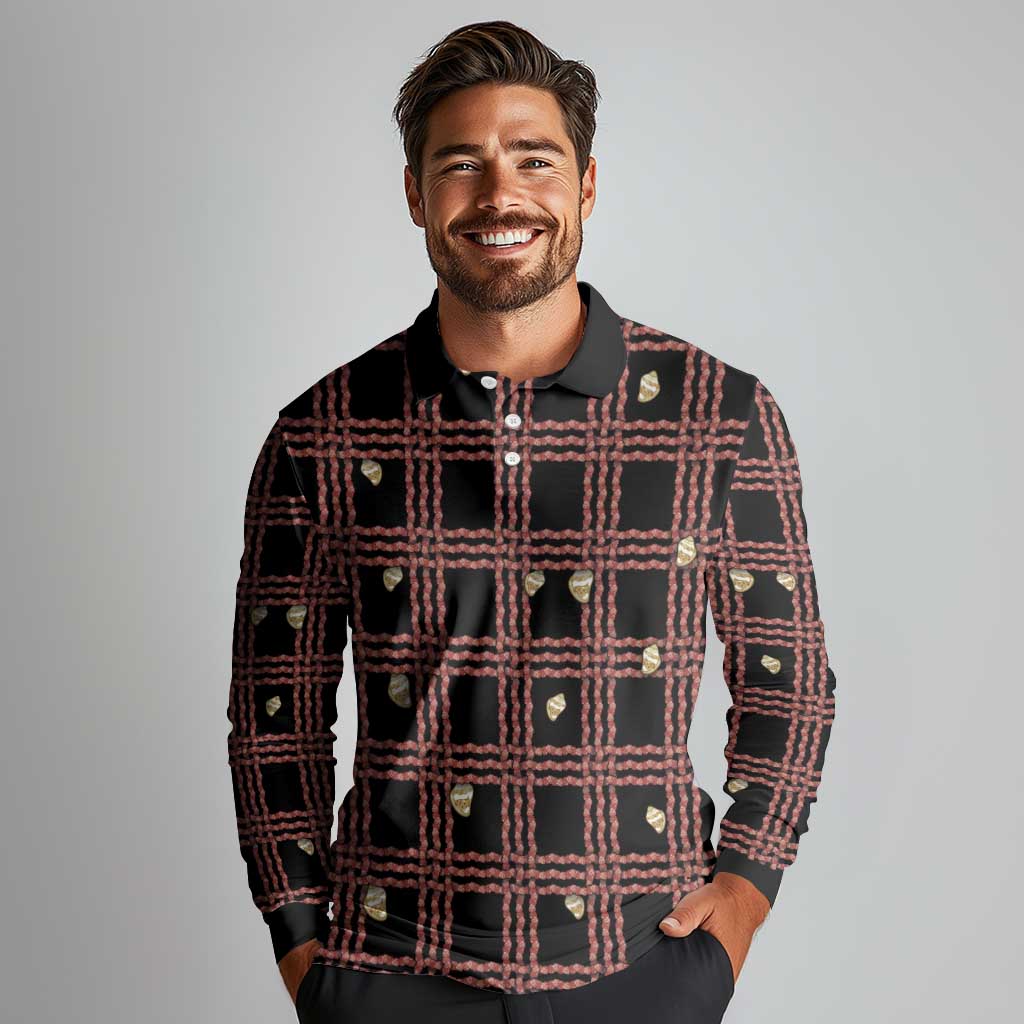 Hawaii Palaka Kahelelani Shell Lei Costume Long Sleeve Polo Shirt Plaid Patterns