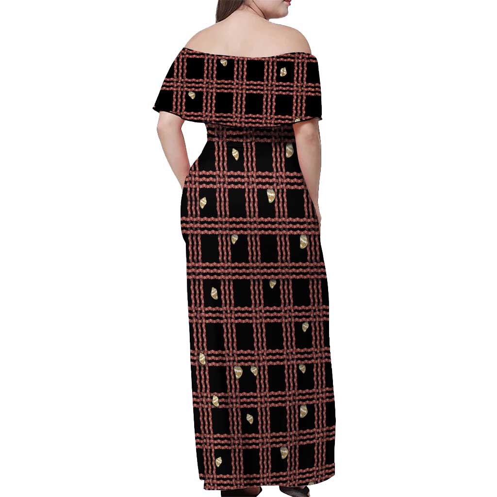 Hawaii Palaka Kahelelani Shell Lei Costume Off Shoulder Maxi Dress Plaid Patterns