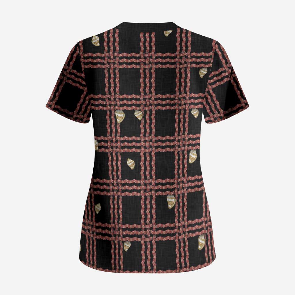 Hawaii Palaka Kahelelani Shell Lei Costume Scrub Top Plaid Patterns