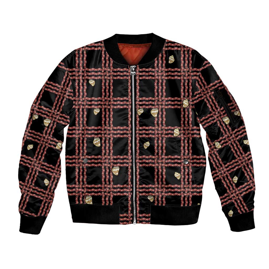 Hawaii Palaka Kahelelani Shell Lei Costume Sleeve Zip Bomber Jacket Plaid Patterns