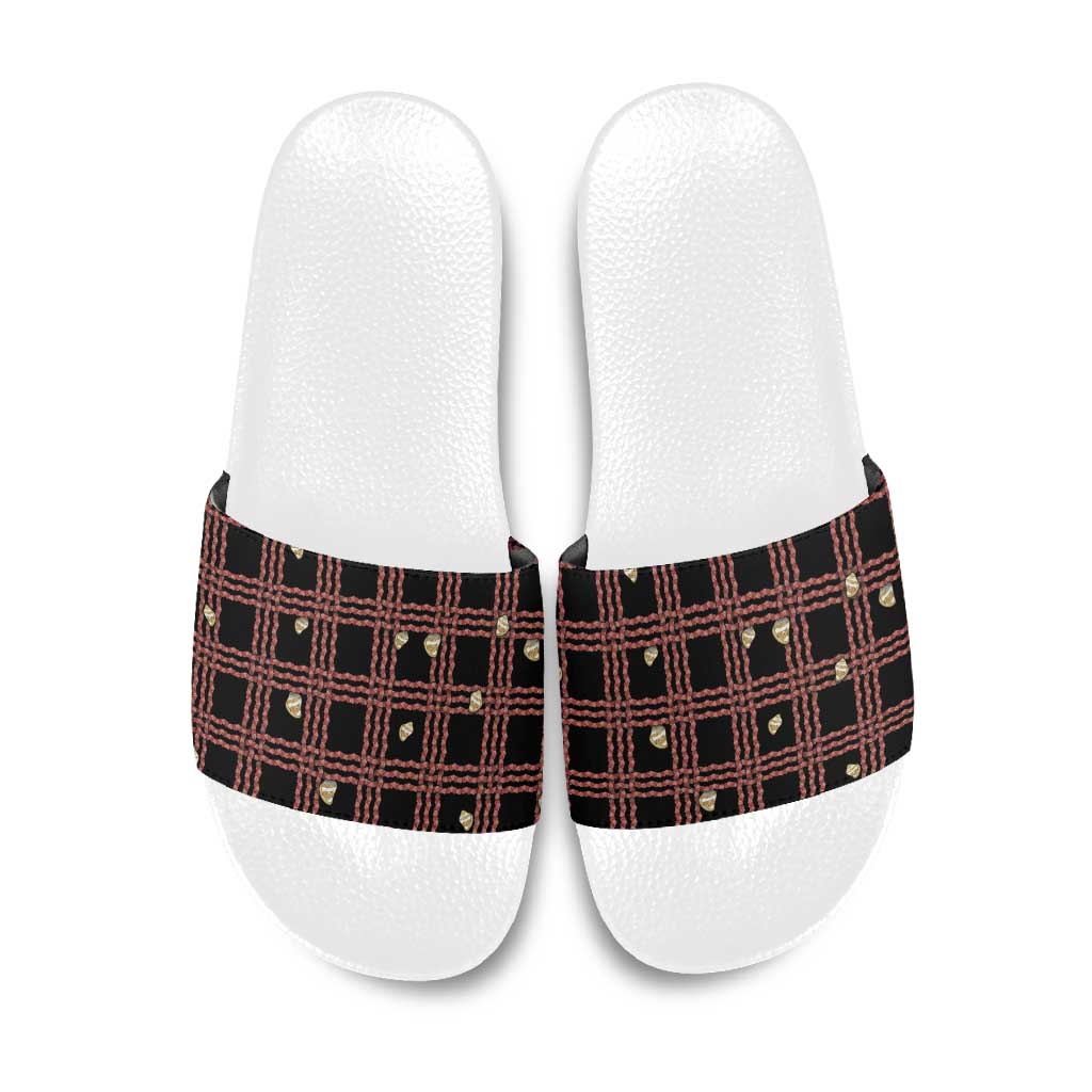 Hawaii Palaka Kahelelani Shell Lei Costume Slide Sandals Plaid Patterns