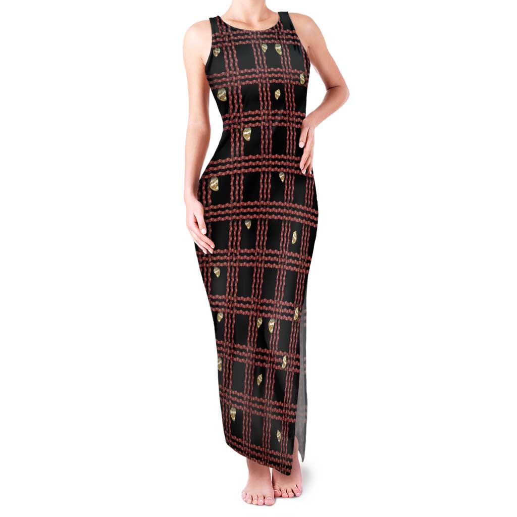 Hawaii Palaka Kahelelani Shell Lei Costume Tank Maxi Dress Plaid Patterns