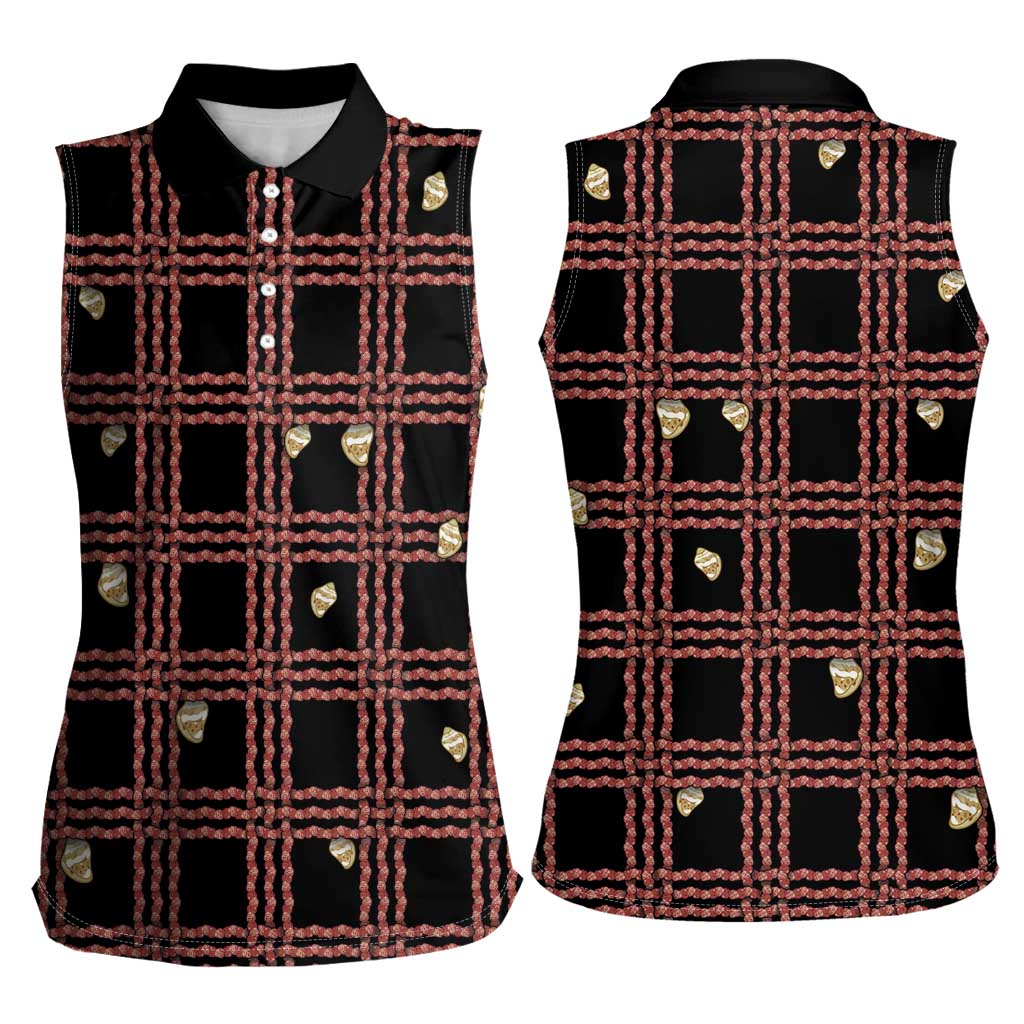 Hawaii Palaka Kahelelani Shell Lei Costume Women Sleeveless Polo Shirt Plaid Patterns