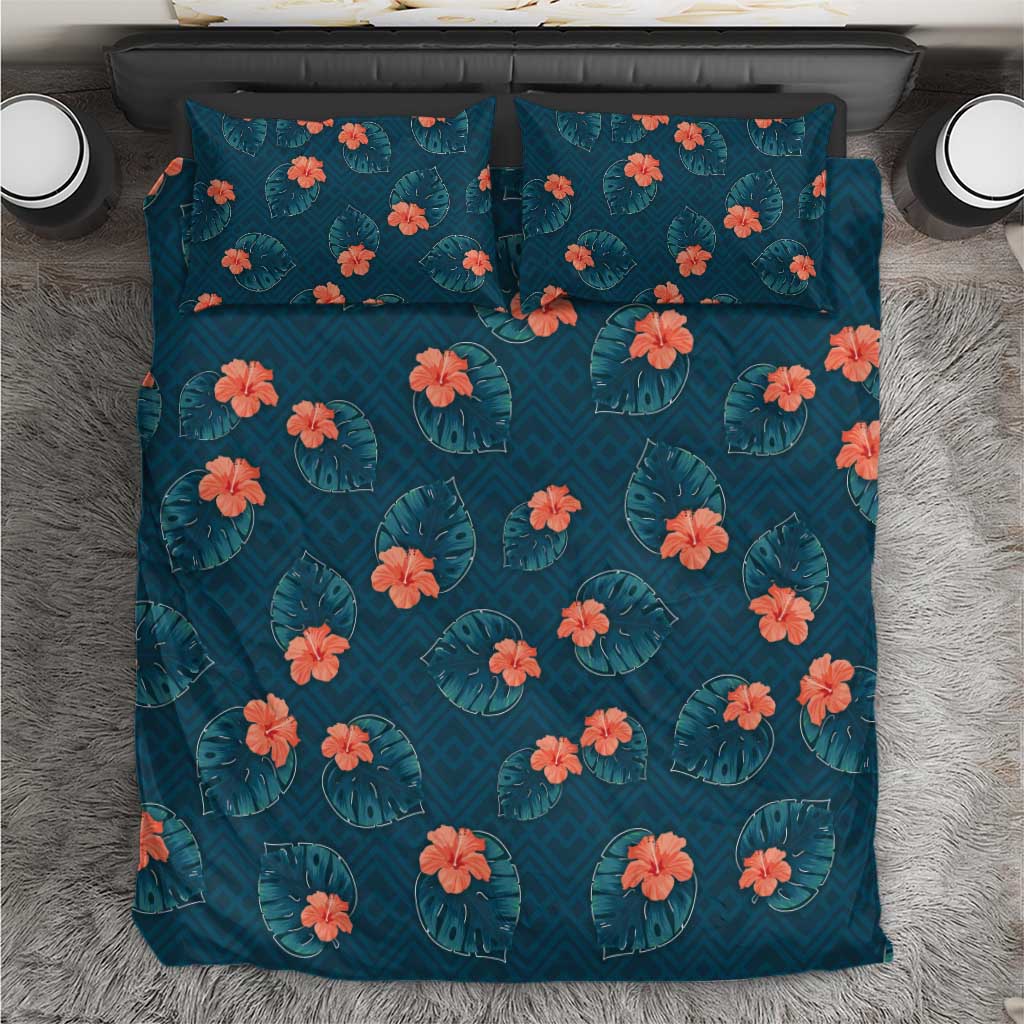 Hawaii Monstera Bedding Set Hibiscus Flowers Simple Style - Polynesian Pride
