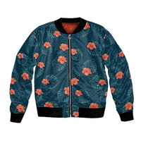Hawaii Monstera Bomber Jacket Hibiscus Flowers Simple Style - Polynesian Pride