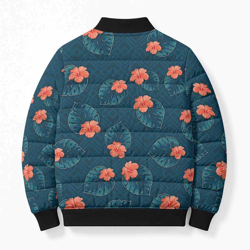 Hawaii Monstera Bomber Puffer Jacket Hibiscus Flowers Simple Style DT05 - Polynesian Pride