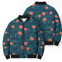 Hawaii Monstera Bomber Puffer Jacket Hibiscus Flowers Simple Style DT05 - Polynesian Pride